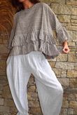 Sundaze Cheesecloth Chalk Stripe Frill Top Mocha