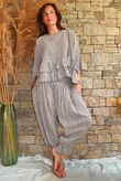 Sundaze Cheesecloth Chalk Stripe Frill Top Mocha