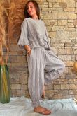 Sundaze Cheesecloth Chalk Stripe Frill Top Mocha