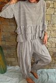 Sundaze Cheesecloth Chalk Stripe Frill Top Mocha