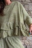 Sundaze Cheesecloth Chalk Stripe Frill Top Olive