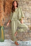 Sundaze Cheesecloth Chalk Stripe Frill Top Olive