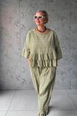 Sundaze Cheesecloth Chalk Stripe Frill Top Olive