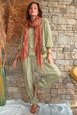 Sundaze Cheesecloth Chalk Stripe Frill Top Olive