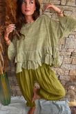 Sundaze Cheesecloth Chalk Stripe Frill Top Olive