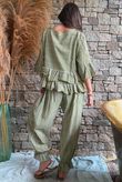 Sundaze Cheesecloth Chalk Stripe Frill Top Olive