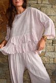 Sundaze Cheesecloth Chalk Stripe Frill Top Rose