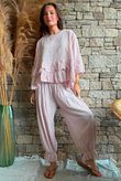 Sundaze Cheesecloth Chalk Stripe Frill Top Rose