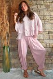 Sundaze Cheesecloth Chalk Stripe Frill Top Rose