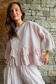 Sundaze Cheesecloth Chalk Stripe Frill Top Rose
