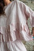 Sundaze Cheesecloth Chalk Stripe Frill Top Rose