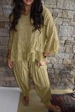 Sundaze Cheesecloth Chalk Stripe Frill Top Soft Ochre