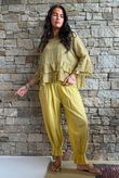 Sundaze Cheesecloth Chalk Stripe Frill Top Soft Ochre