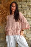 Sundaze Cheesecloth Chalk Stripe Frill Top Soft Terracotta