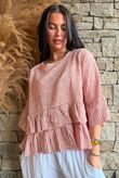 Sundaze Cheesecloth Chalk Stripe Frill Top Soft Terracotta