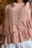 Sundaze Cheesecloth Chalk Stripe Frill Top Soft Terracotta