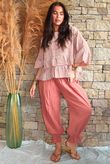 Sundaze Cheesecloth Chalk Stripe Frill Top Soft Terracotta