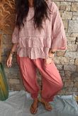 Sundaze Cheesecloth Chalk Stripe Frill Top Soft Terracotta