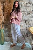 Sundaze Cheesecloth Chalk Stripe Frill Top Soft Terracotta