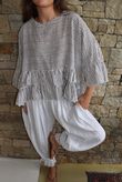 Sundaze Cheesecloth Chalk Stripe Frill Top White