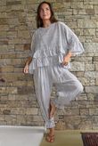 Sundaze Cheesecloth Chalk Stripe Frill Top White