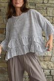 Sundaze Cheesecloth Chalk Stripe Frill Top White