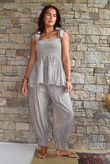 Sundaze Cheesecloth Chalk Stripe Tie Shoulder Top Calico