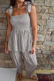 Sundaze Cheesecloth Chalk Stripe Tie Shoulder Top Calico