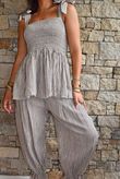 Sundaze Cheesecloth Chalk Stripe Tie Shoulder Top Calico