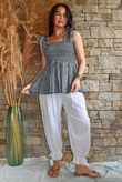 Sundaze Cheesecloth Chalk Stripe Tie Shoulder Top Charcoal