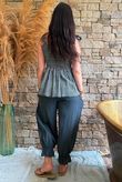 Sundaze Cheesecloth Chalk Stripe Tie Shoulder Top Charcoal