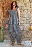 Sundaze Cheesecloth Chalk Stripe Tie Shoulder Top Charcoal