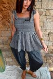 Sundaze Cheesecloth Chalk Stripe Tie Shoulder Top Charcoal