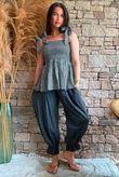 Sundaze Cheesecloth Chalk Stripe Tie Shoulder Top Charcoal