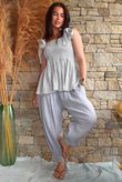 Sundaze Cheesecloth Chalk Stripe Tie Shoulder Top Cloud