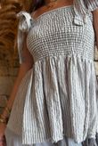 Sundaze Cheesecloth Chalk Stripe Tie Shoulder Top Cloud