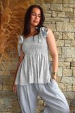 Sundaze Cheesecloth Chalk Stripe Tie Shoulder Top Cloud