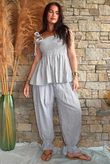 Sundaze Cheesecloth Chalk Stripe Tie Shoulder Top Cloud
