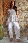 Sundaze Cheesecloth Chalk Stripe Tie Shoulder Top Cloud