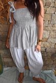Sundaze Cheesecloth Chalk Stripe Tie Shoulder Top Cloud