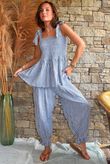 Sundaze Cheesecloth Chalk Stripe Tie Shoulder Top Denim