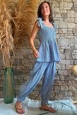 Sundaze Cheesecloth Chalk Stripe Tie Shoulder Top Denim