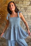 Sundaze Cheesecloth Chalk Stripe Tie Shoulder Top Denim