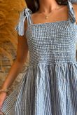 Sundaze Cheesecloth Chalk Stripe Tie Shoulder Top Denim