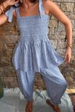 Sundaze Cheesecloth Chalk Stripe Tie Shoulder Top Denim