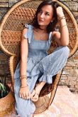 Sundaze Cheesecloth Chalk Stripe Tie Shoulder Top Denim