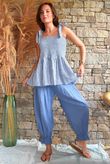 Sundaze Cheesecloth Chalk Stripe Tie Shoulder Top Denim