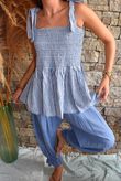 Sundaze Cheesecloth Chalk Stripe Tie Shoulder Top Denim