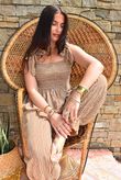 Sundaze Cheesecloth Chalk Stripe Tie Shoulder Top Hazelnut