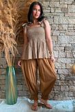 Sundaze Cheesecloth Chalk Stripe Tie Shoulder Top Hazelnut